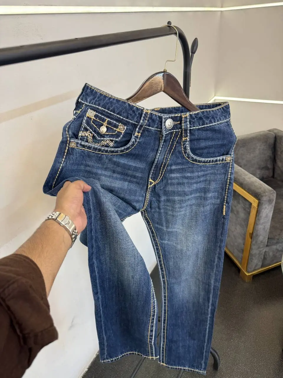 True religion straight fit imported denim with brand buttons and packing - Image 2