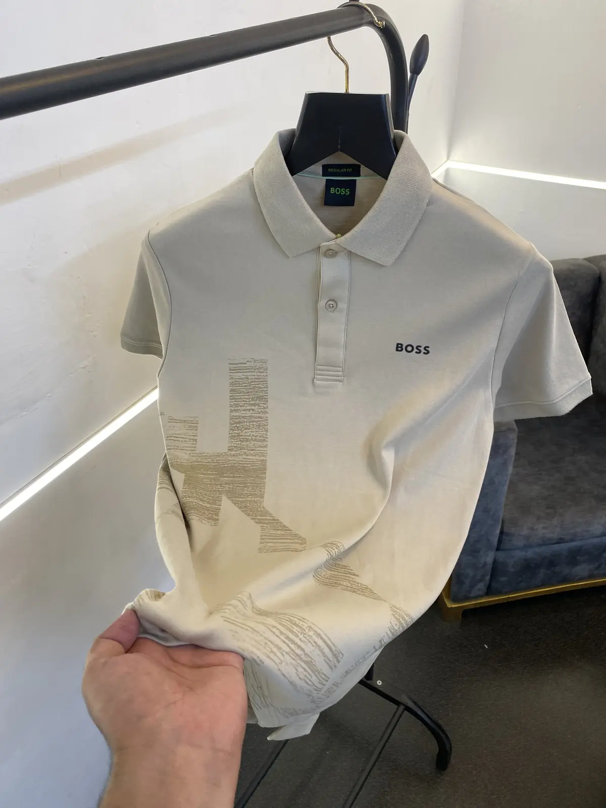 Hugo bos laser print high quality imported polo tshirt beige - Image 2