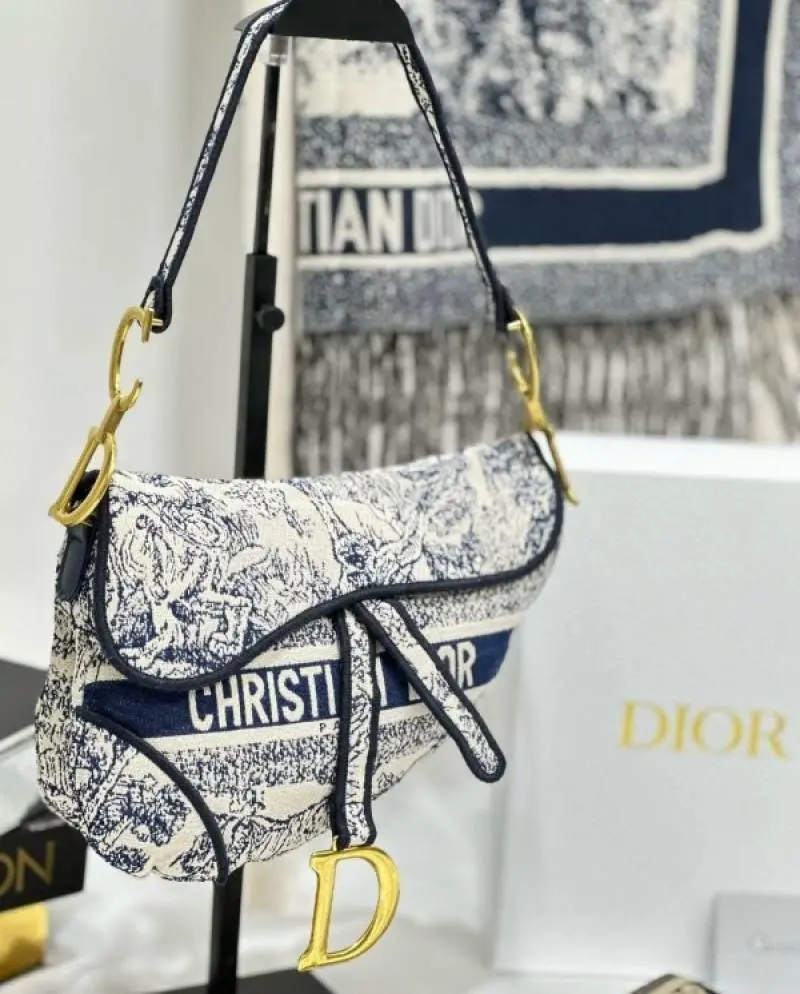 Dior Saddle Blue Toile de Jouy Embroidery With OG Box & Dust Bag (Blue Tiger-1035) - Image 3