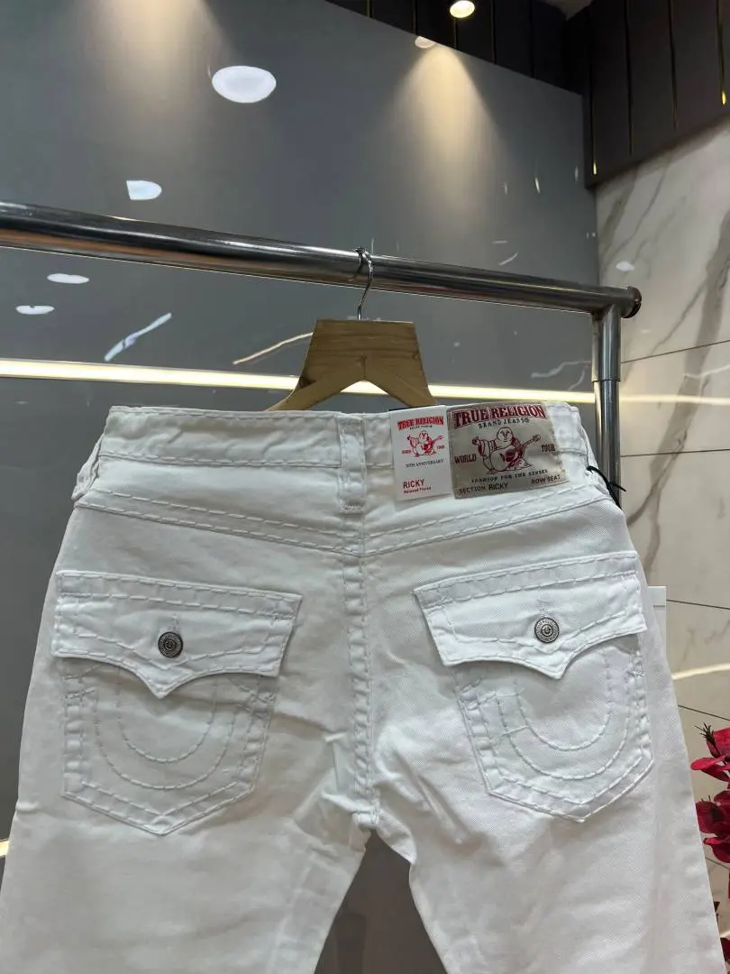 True Religion White Straight fit Premium Imported Stretchable Lycra Fabric Denim with Back Pocket Embroidered Design 4229 - Image 3