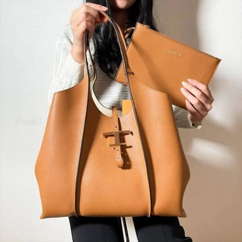 Todds T Timeless Premium Quality Leather Bag With Extra Pouch & OG Magnetic Box With Dust Bag (Tan - 446)