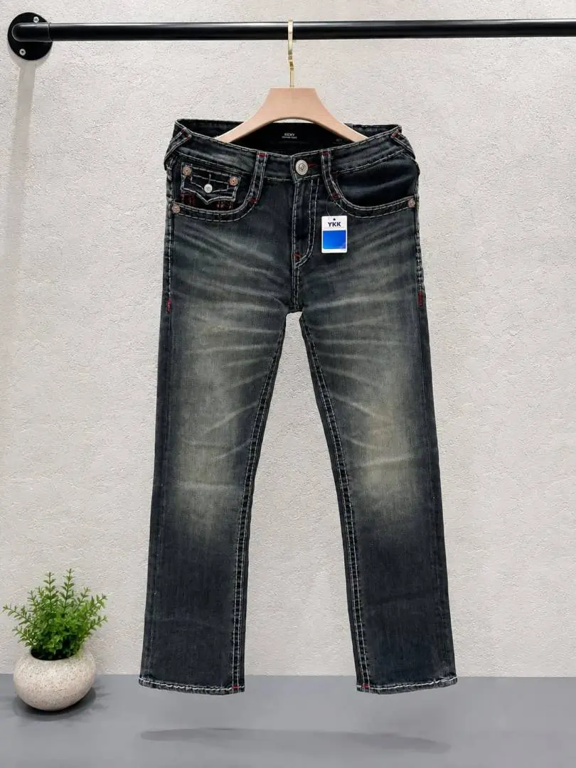 True Religion Blue Shade Straight Fit Premium Imported Fabric Denim with Back Flap pockets and Embroidered work 4535