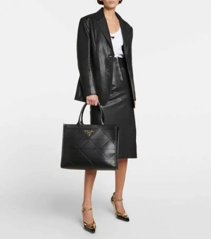 Prada Leather Symbole Tote Bag With OG Box & Dust Bag (Black-890) - Image 4