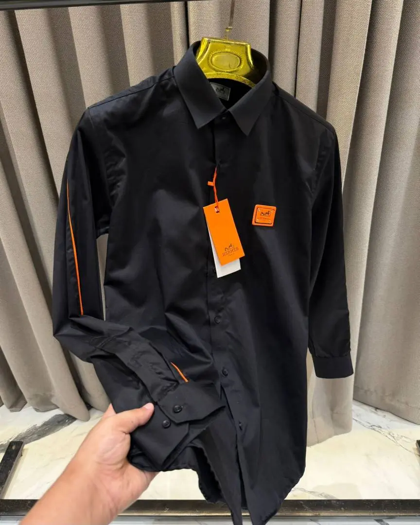 Hermes Chest Logo Box Pack Full Sleeves Shirt Black - Image 7