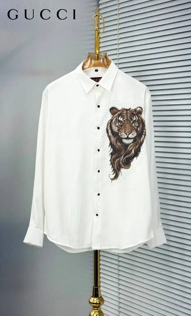 Gucci Tiger Diamond Logo Full Sleeves Shirt White