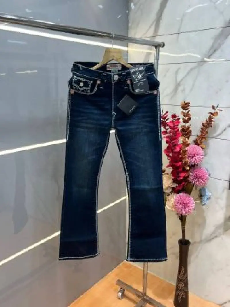 True Religio n Dark Shade Boot cut Premium Imported Stretchable lycra fabric Denim with back flap pocket Design Denim 3955 - Image 2