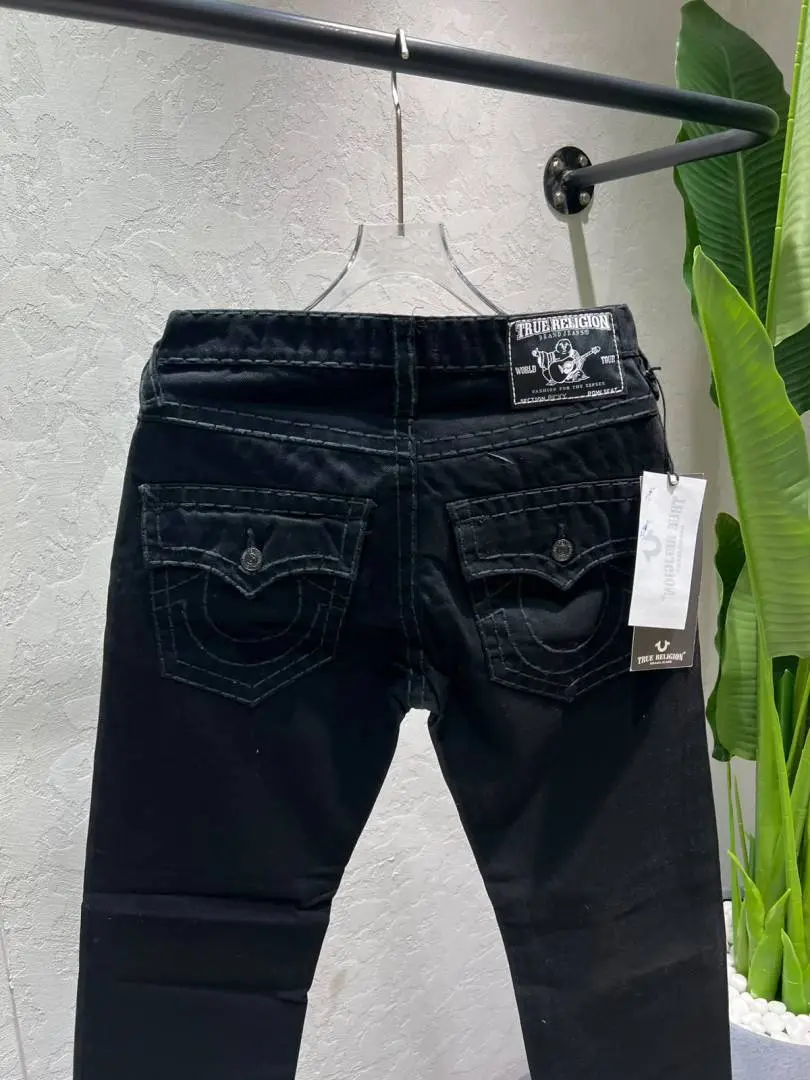 True Religion Black Straight Fit Premium Imported Fabric Denim with Back Flap pockets and Embroidered work 3774 - Image 3