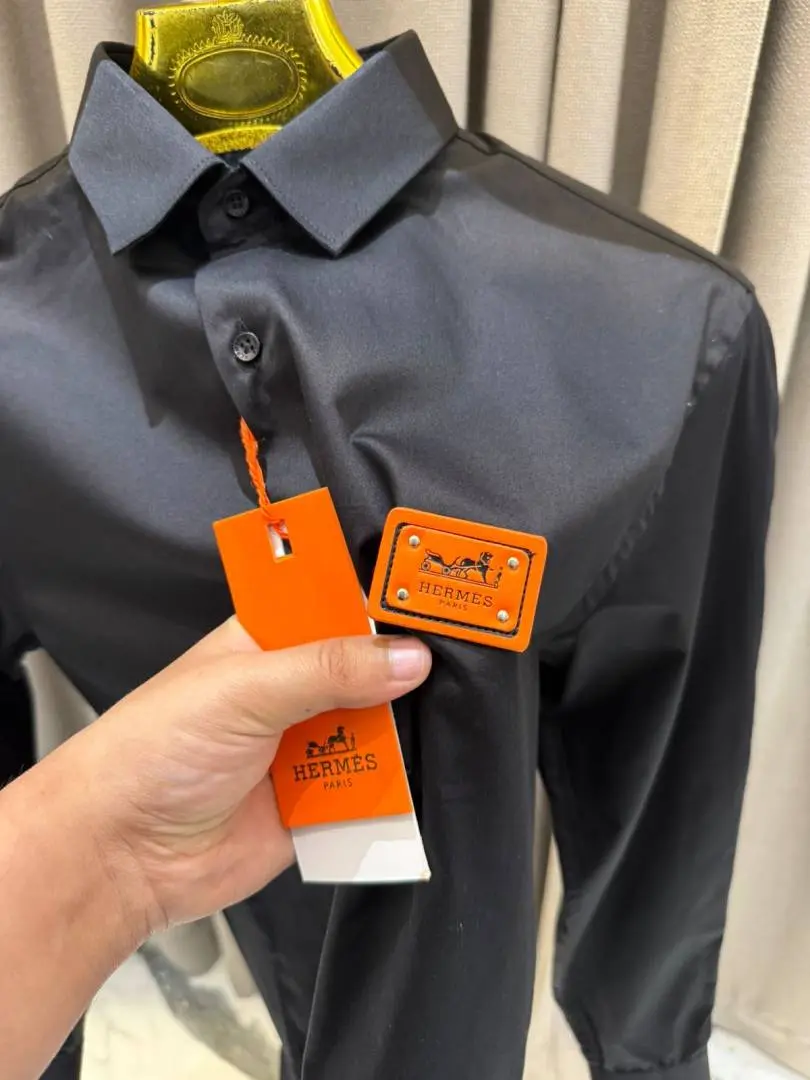 Hermes Chest Logo Box Pack Full Sleeves Shirt Black - Image 6
