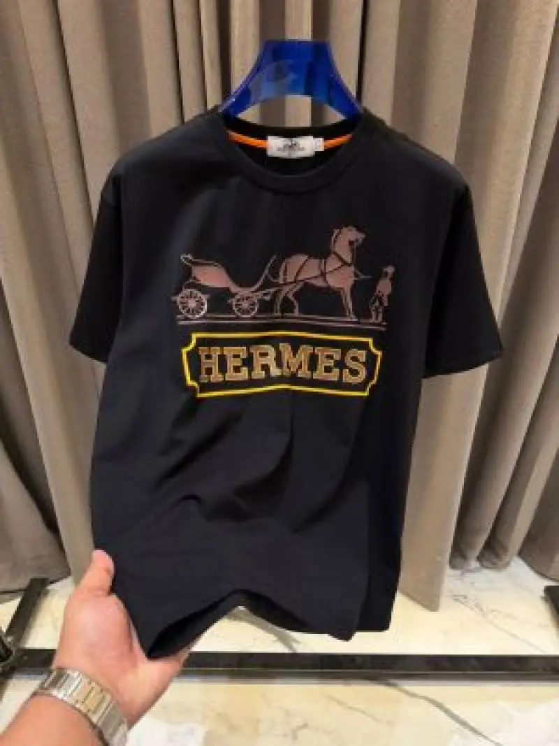 Hermes Middle Brand Print Round Neck T-shirt Black - Image 2