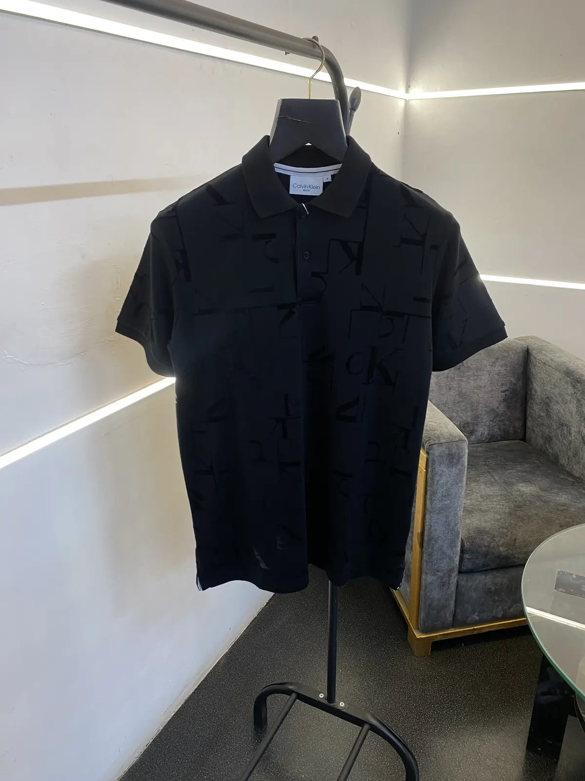 Calvin kline monogram velvet print imported polo tshirt black sale