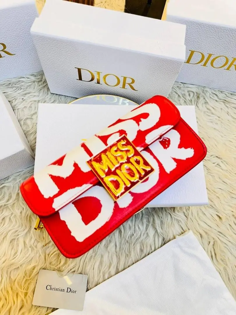 Miss Dioor Luxury Edition Superior Quality Flap Shoulder Bag With OG Box & Dust Bag (Red - 1019) - Image 6
