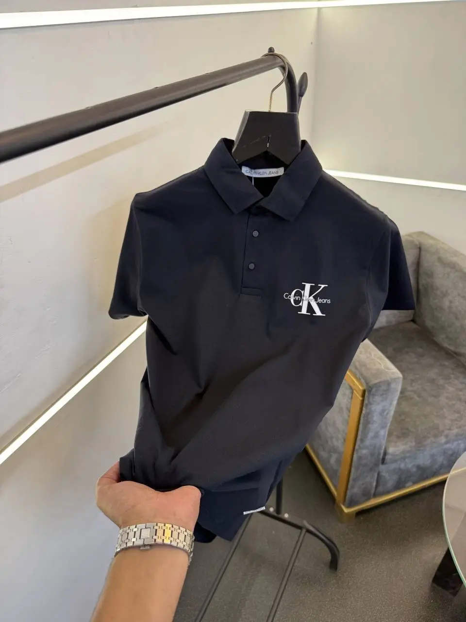 Calvin kline navy blue front and back print turkish imported polo Tshirt sale - Image 2