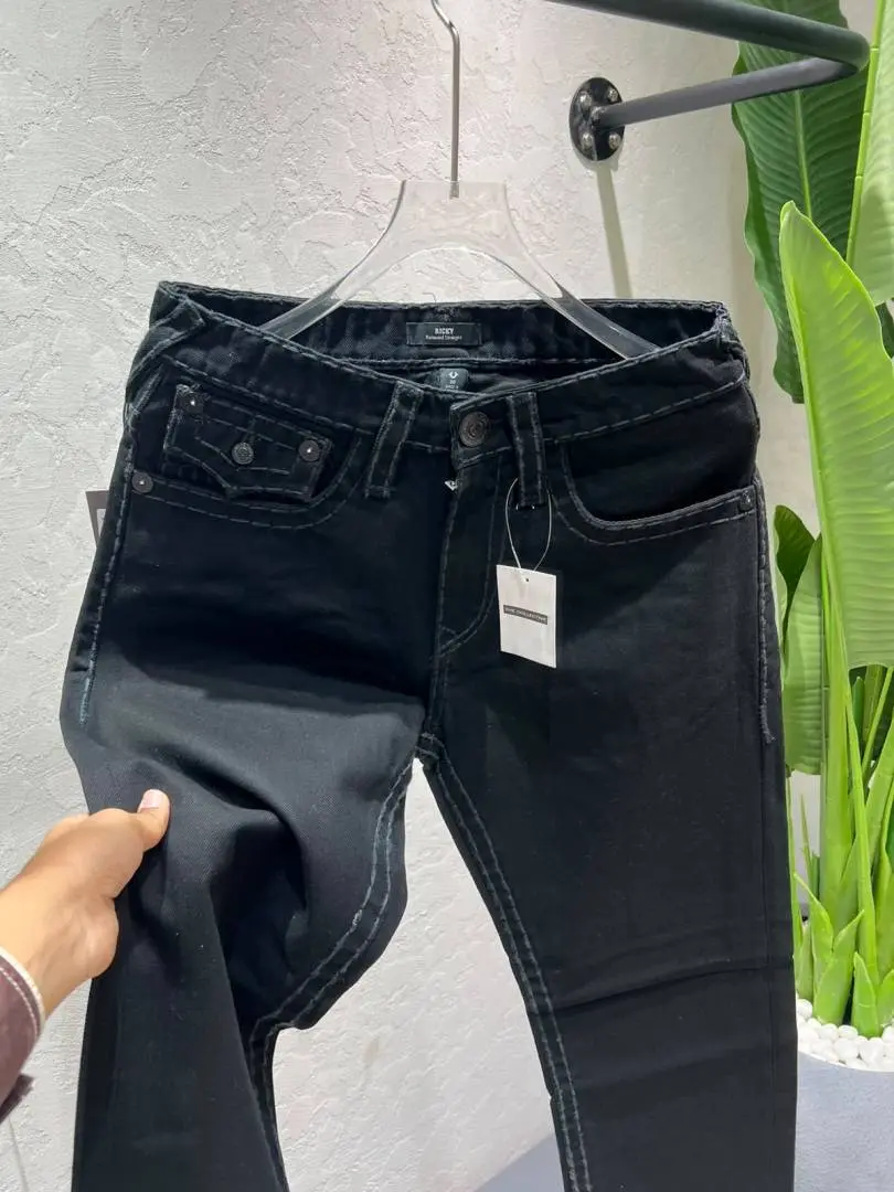 True Religion Black Straight Fit Premium Imported Fabric Denim with Back Flap pockets and Embroidered work 3774 - Image 4