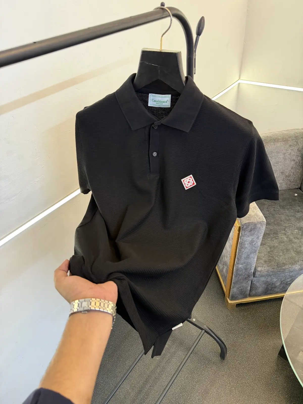 Casablanca black imported knitted fabric polo tshirt sale - Image 2
