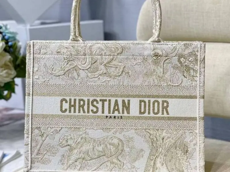 Dior Book Tote Cream Toile De Jouy With OG Box & Dust Bag & Scarf (Cream Tiger-842) - Image 5