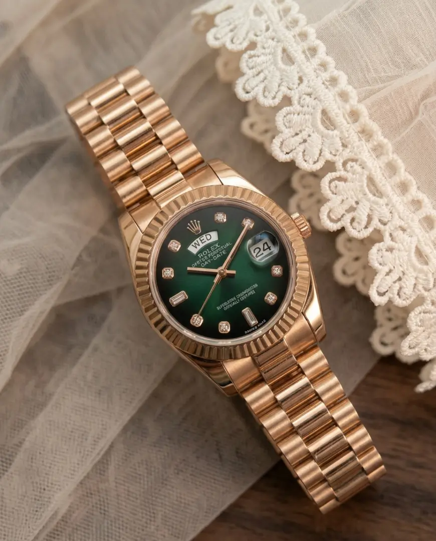 Rolex Oyster Perpetual Day Date Diamond Copper Green - Image 2
