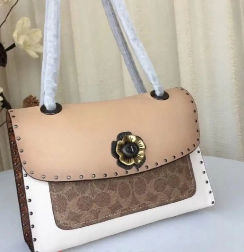 Coach Parker Studded Premium Shoulder Bag With OG Box & Dust Bag (White-331) - Image 3
