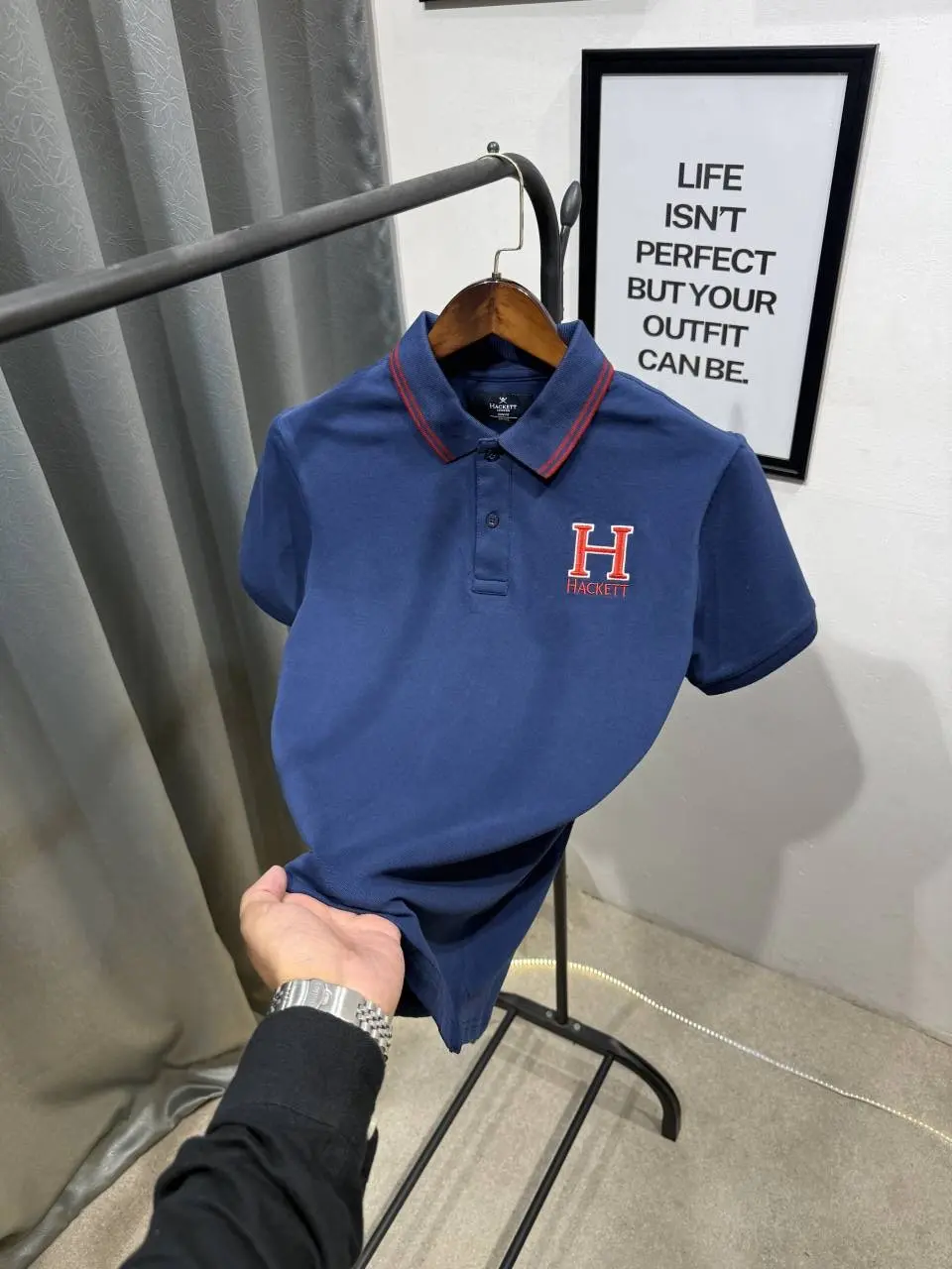 Hackett imported polo tshirt with brand buttons blue - Image 2