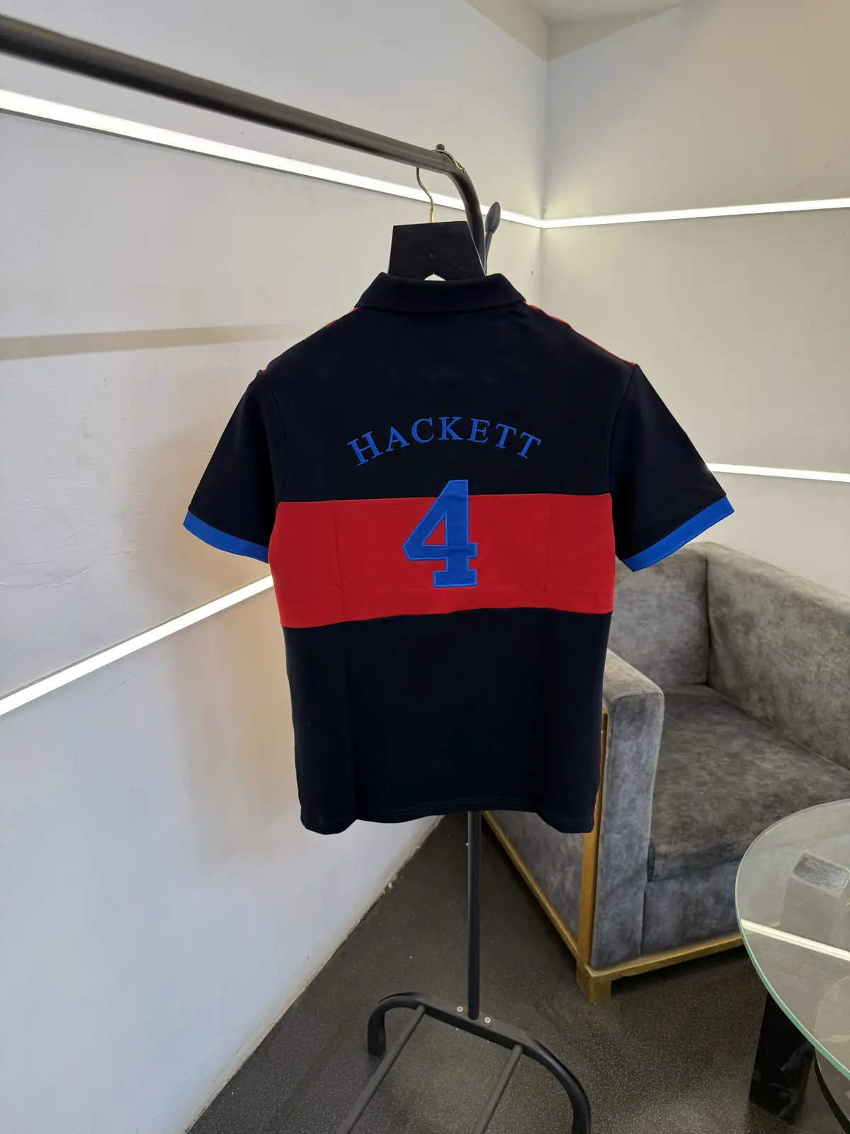 Hackett red navy imported polo tshirt with embroidery front and back sale - Image 3