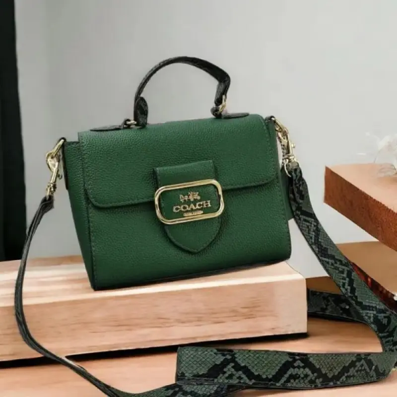 Coach Morgan Top Handle Signature Bag With OG Box & Dust Bag (Green-344) - Image 7