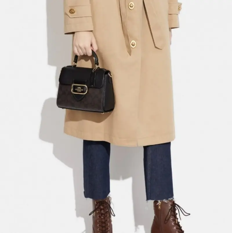 Coach Morgan Top Handle Signature Bag With OG Box & Dust Bag (Black Brown-343) - Image 2