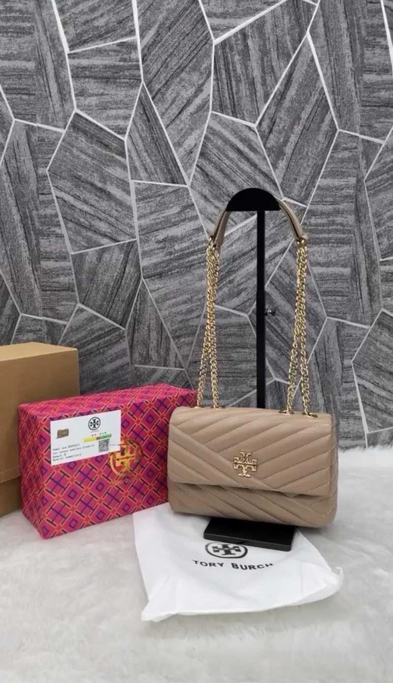 Tori Burch Kira Beige Quilted Shoulder With DoubleBox