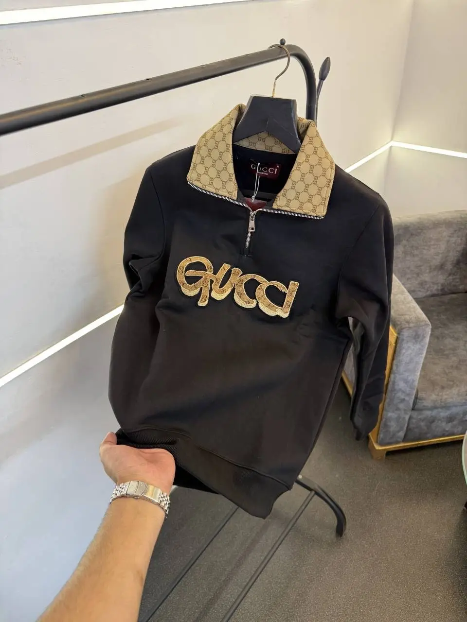 Gucci imported half zip imported sweatshirt black - Image 2