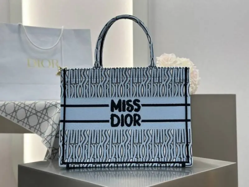 Miss Dioor Graffiti Book Large Tote With OG Box & Dust Bag & Scarf (Blue - 1032) - Image 4