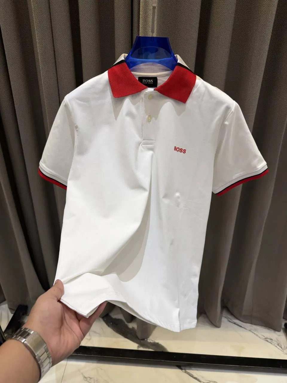 Boss Premium Polo Tshirt White Red - Image 2