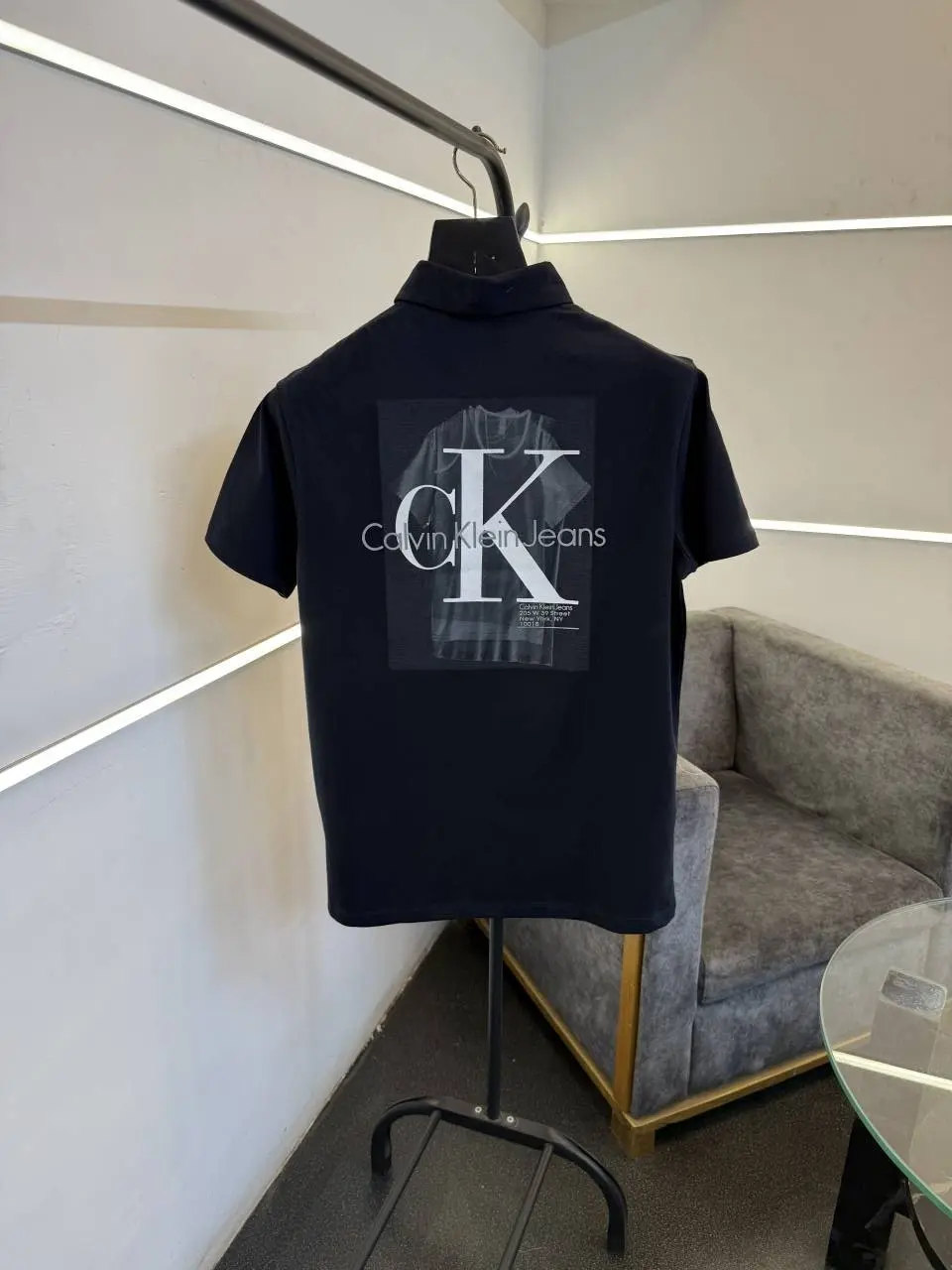 Calvin kline navy blue front and back print turkish imported polo Tshirt sale - Image 3