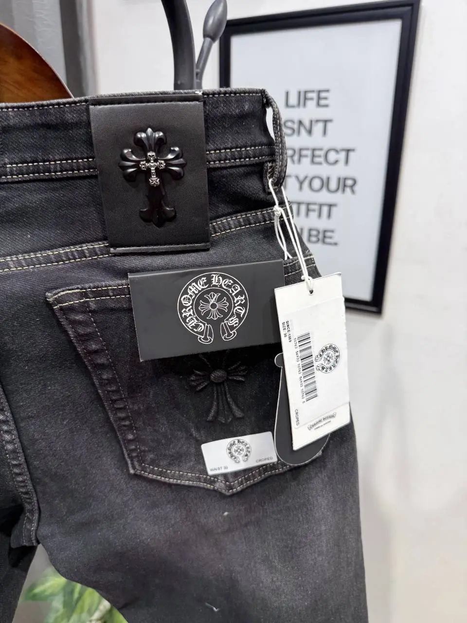 Chrome heart narrow fit imported denim with metal logo and embossed design - Image 3