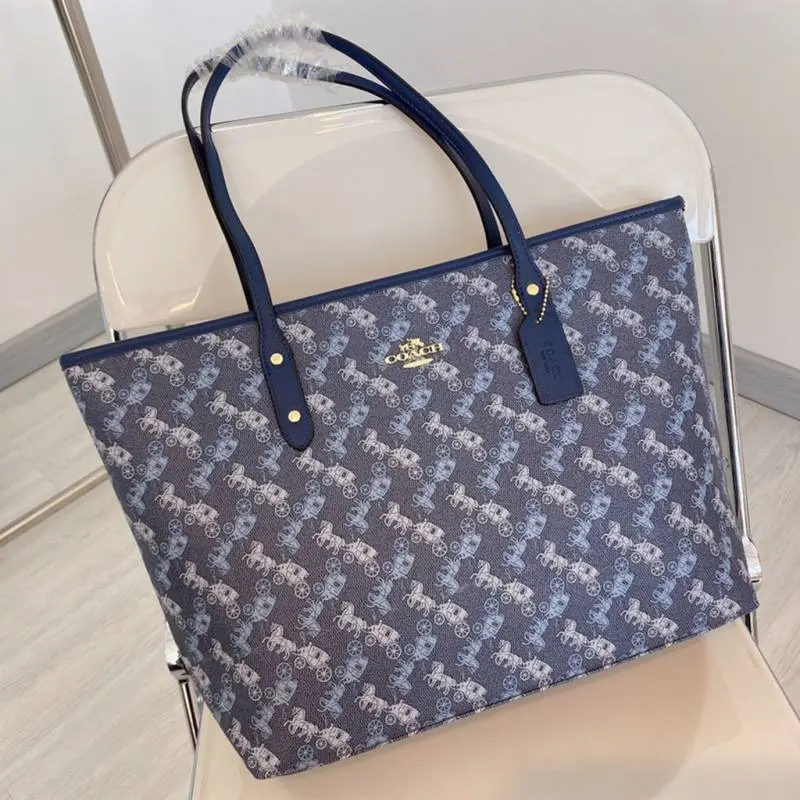 Coach Signature City Tote Bag With OG Box & Dust Bag (Printed Blue-845) - Image 4