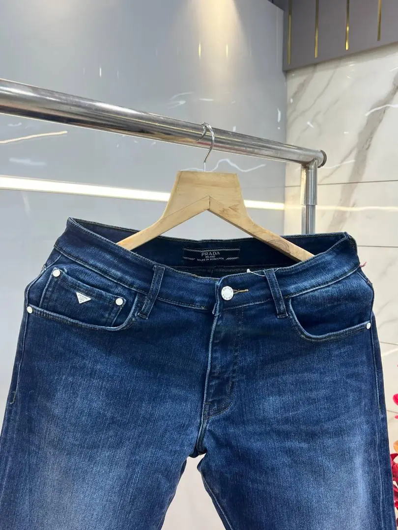 Prada Blue Shade Boot Cut Premium Imported Stretchable Lycra Fabric Denim with Patch Logo 3760 - Image 2