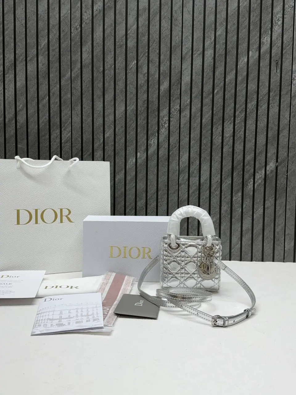 Dior CB Lady Nano Silver Leather With Original Box DustCover CarryBag & Ribbon - Image 6