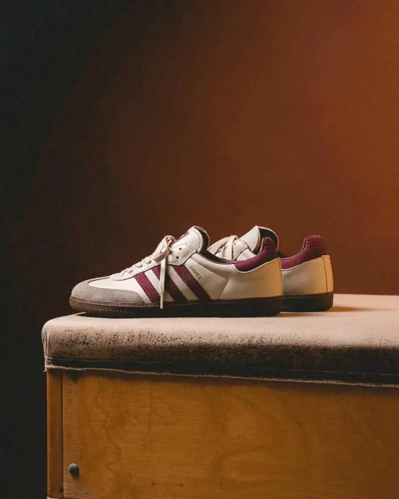 Adidas Samba OG Putty Grey Maroon Womens 1226 - Image 2