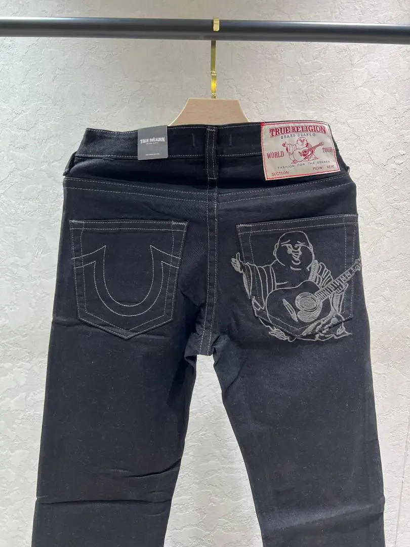 True Religion Black Shade Straight Fit Premium Imported Fabric Denim with Back pockets Embroidered work 4539-4596 - Image 3
