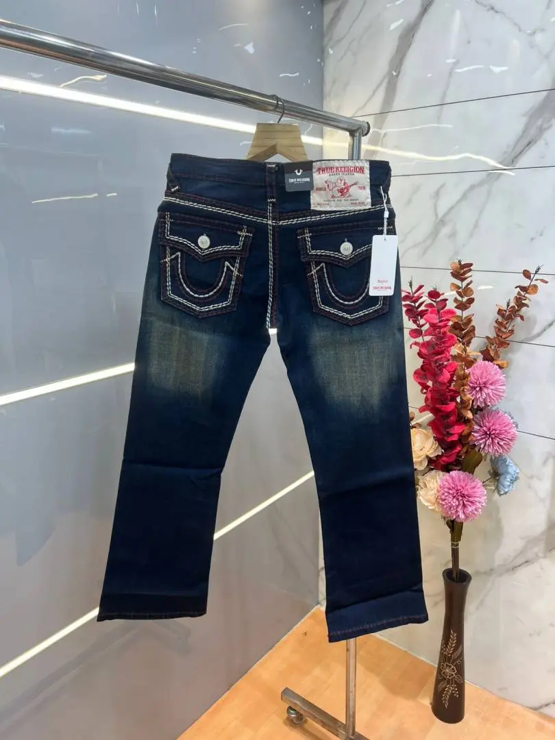 True Religion Green shade Boot Cut Premium Imported Stretchable Lycra Fabric Denim with Back Pocket Embroidered Design 3957 - Image 3