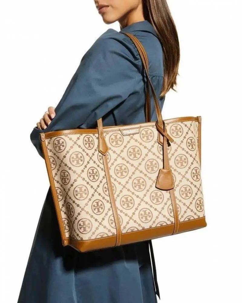Tori Burch Jacquard Monogram Embriodery Tote With DustCover