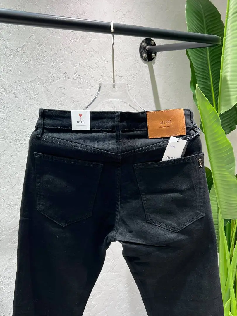 Ami Black Straight Fit Premium Imported Fabric Denim with Back pocket Metal Logo Design 4588 - Image 3