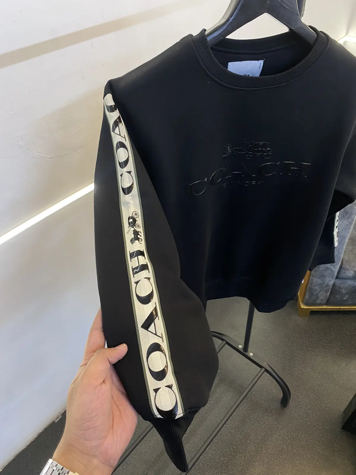 Coach heavy gsm lycra fleece sweatshirt with silicon brand tape on sleeves and front black - Image 3