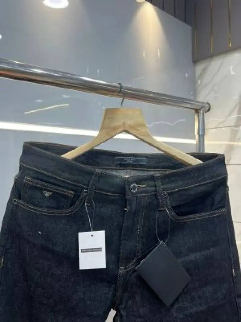 Prada Black Straight Fit Premium Imported Stretchable Lycra Fabric Denim with Metal Logo 3759 - Image 3