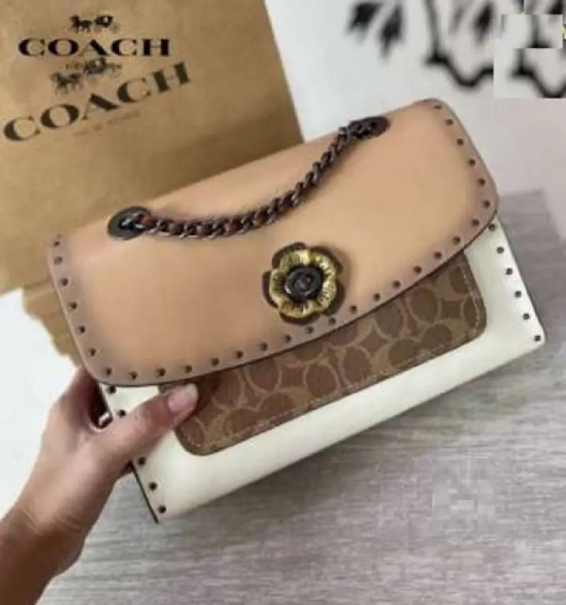 Coach Parker Studded Premium Shoulder Bag With OG Box & Dust Bag (White-331) - Image 2