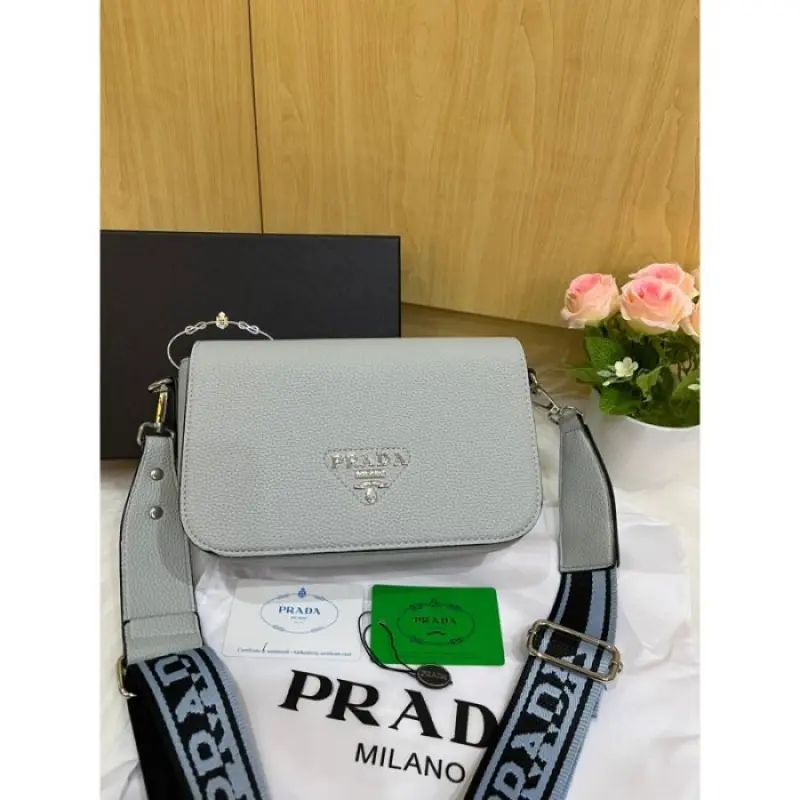 Prada Flou Shoulder Bag With OG Box & Dust Bag (Grey-778) - Image 4