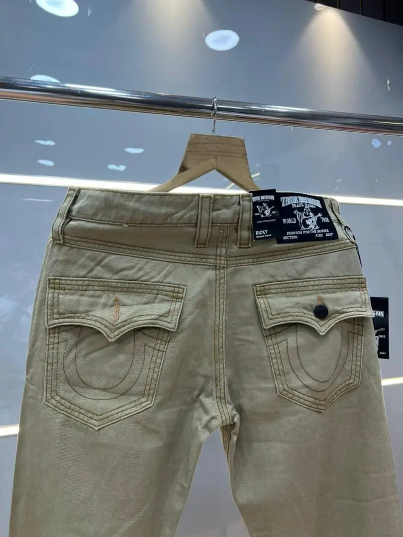 True Religion Beige Straight fit Premium Imported Stretchable Lycra Fabric Denim with Back Pocket Embroidered Design 4171 - Image 2