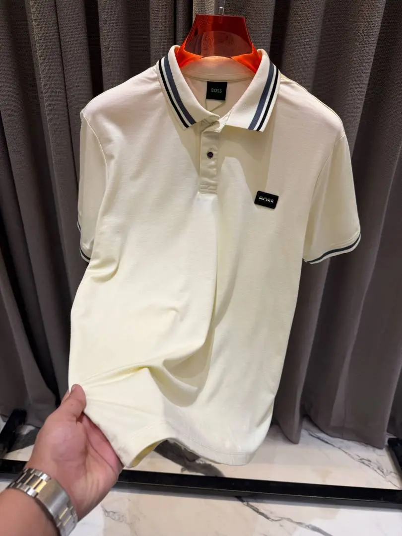 Boss Chest Logo Polo T-shirt Cream - Image 5