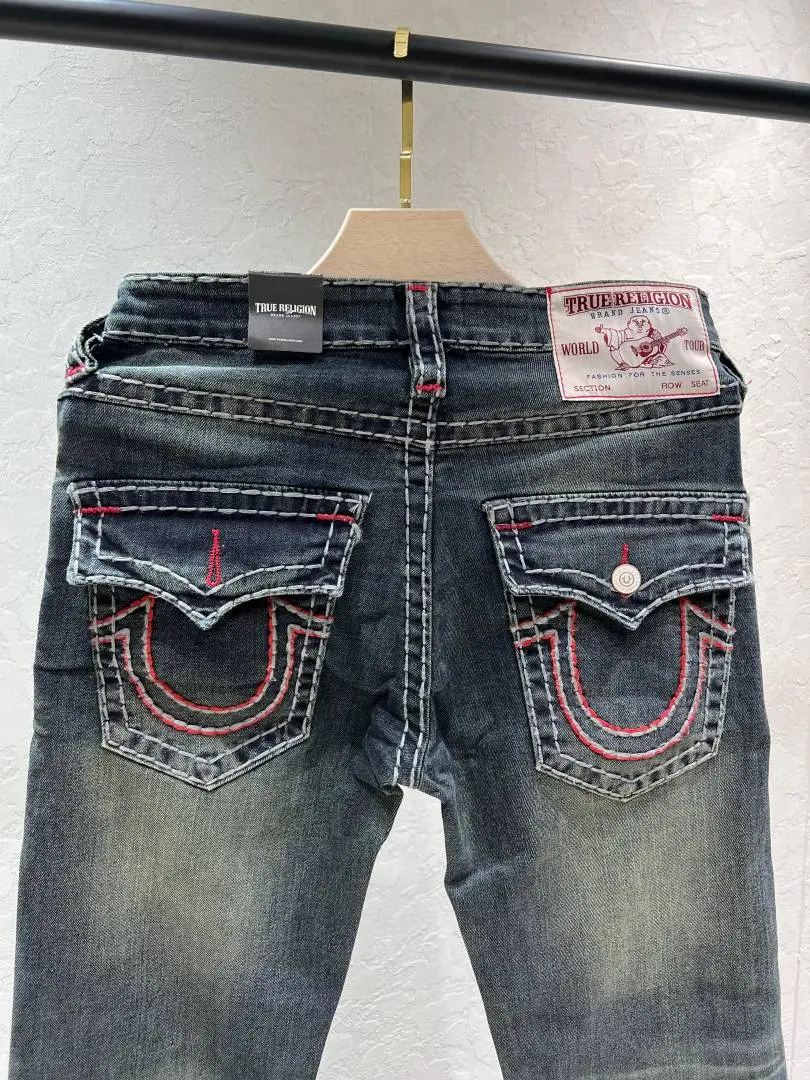 True Religion Blue Shade Straight Fit Premium Imported Fabric Denim with Back Flap pockets and Embroidered work 4535 - Image 3