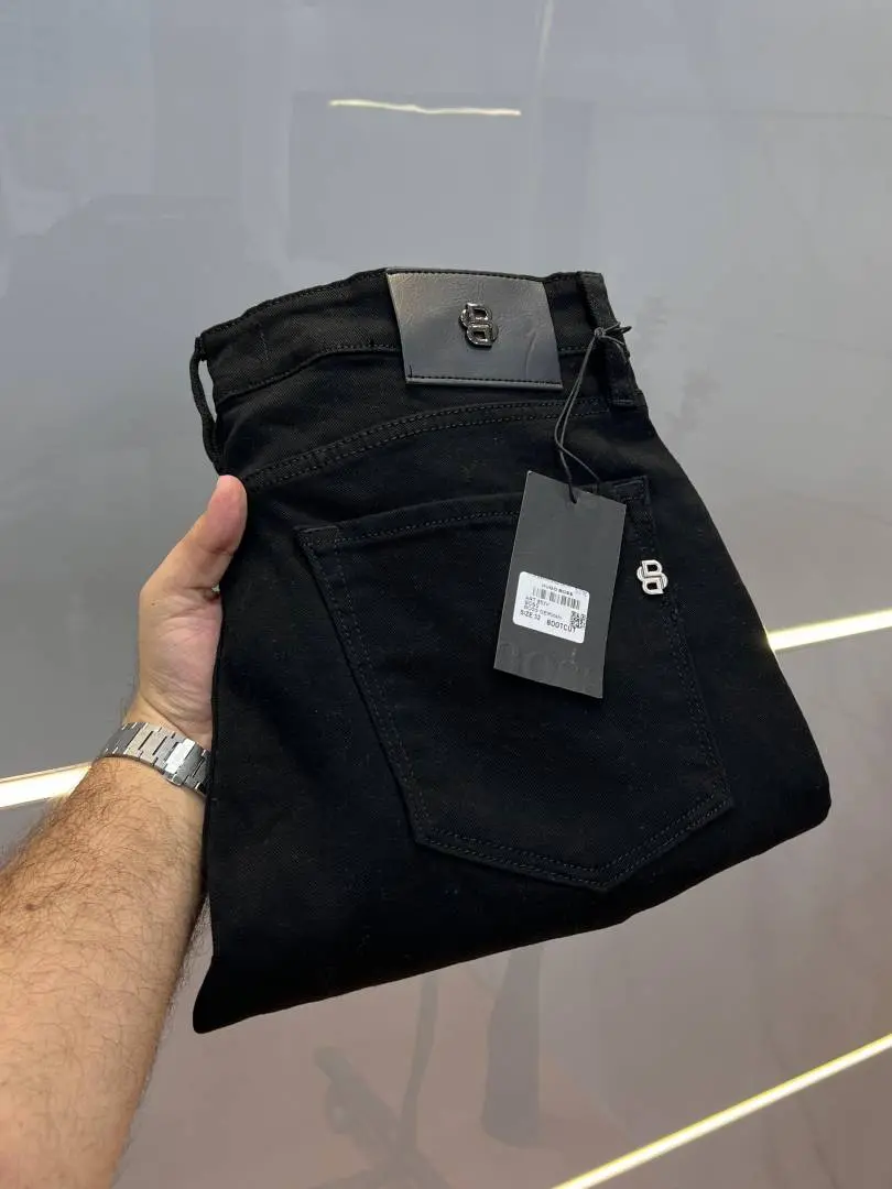 Boss Jet Black Premium Imported Stretchable Lycra Fabric Boot Cut Denim with Metal Logo Design 3375 - Image 3