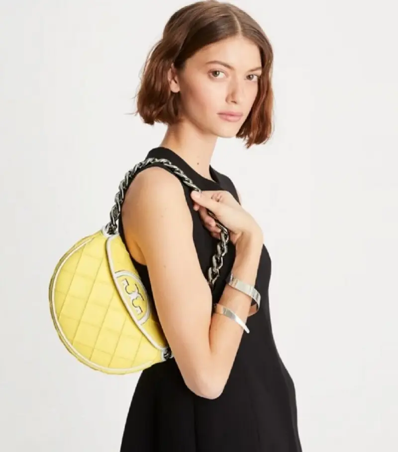 Tori Burch Fleming Crescent Premium Bag With OG Box & Dust Bag (Yellow - 608) - Image 3