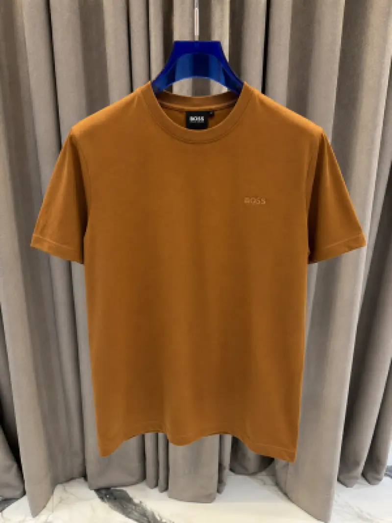 Boss Chinese Collar Round Neck T-shirt Brown