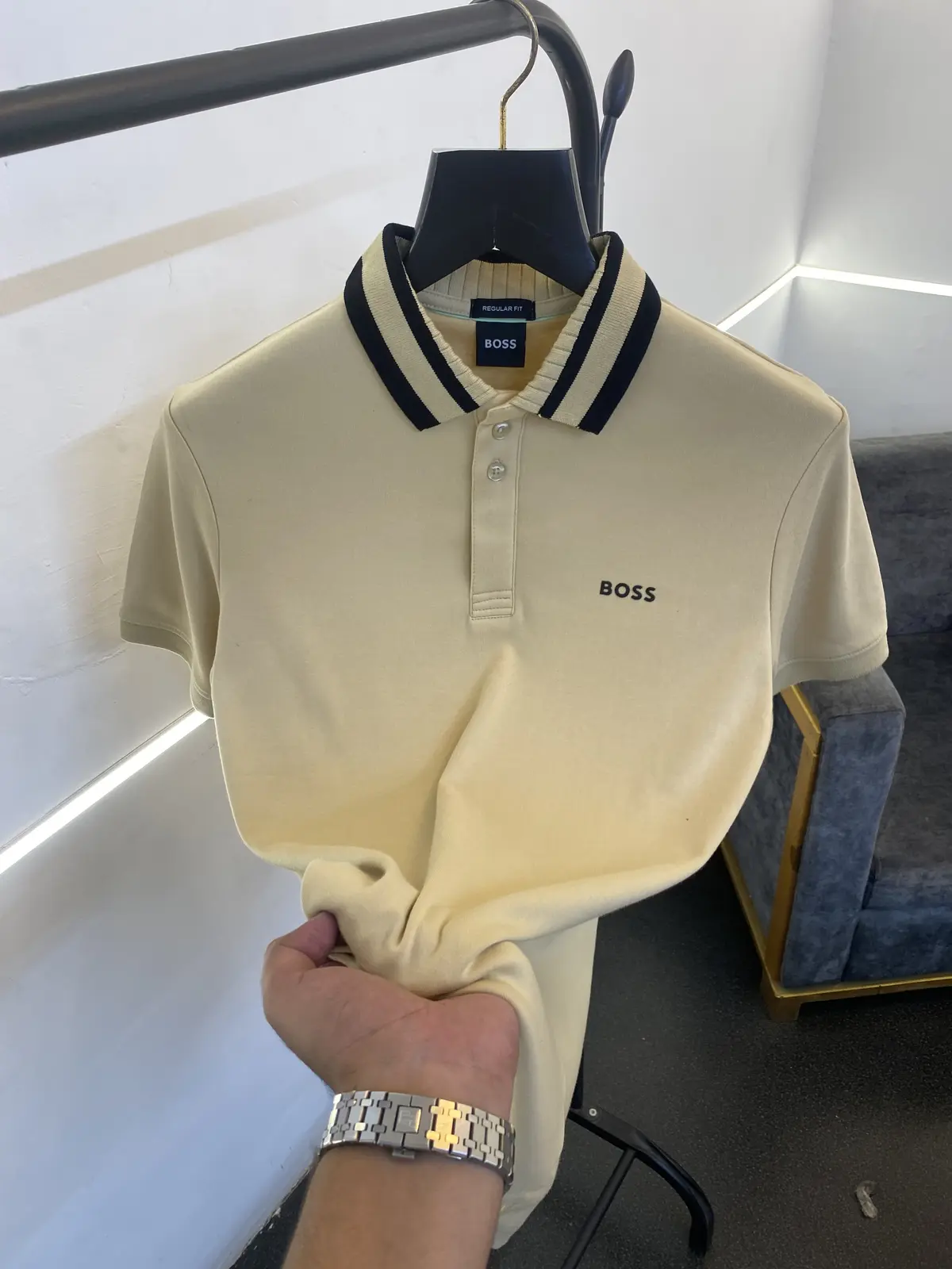 Hugo bos premium imported polo tshirt beige - Image 2